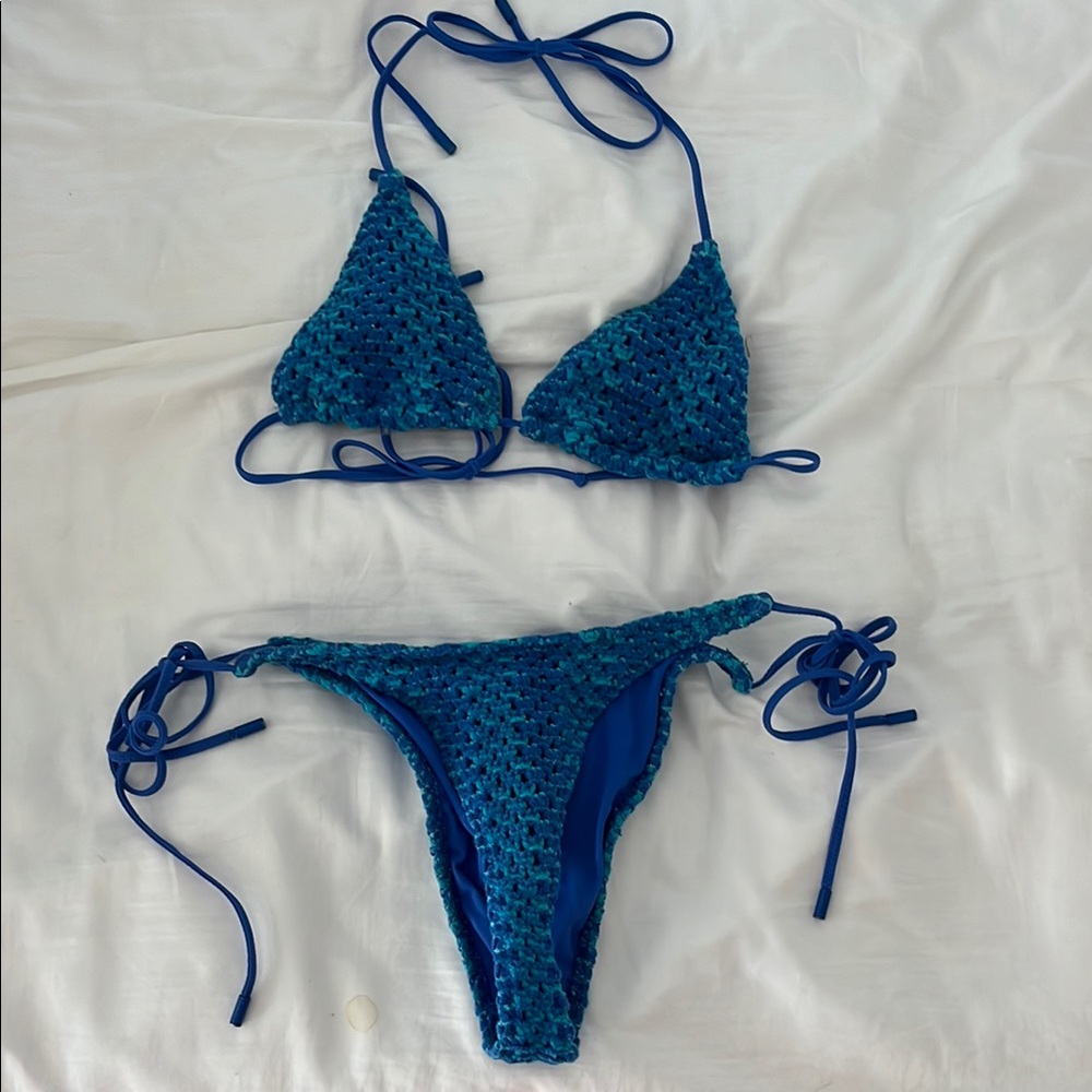 Triangl Swimwear Blue Crochet Bikini